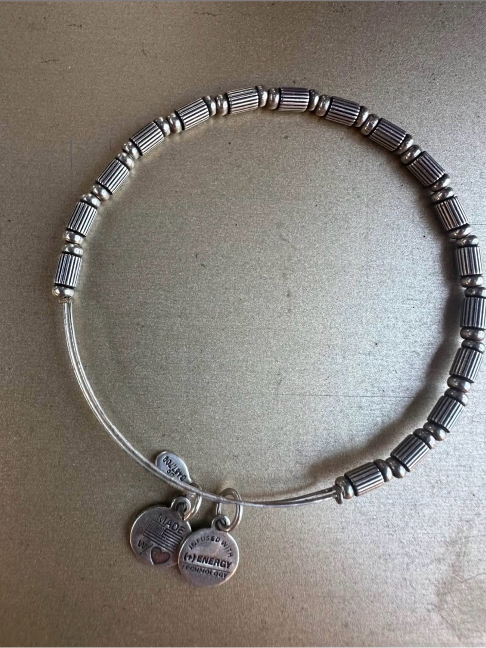 Alex and Ani Silver-Tone Beaded Charm Bangle Bracelet